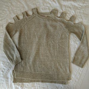 Francescas Alya Beig Shoulder Cut Out Knit Sweater